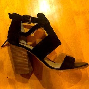 Hinge Black Suede Heeled Sandal